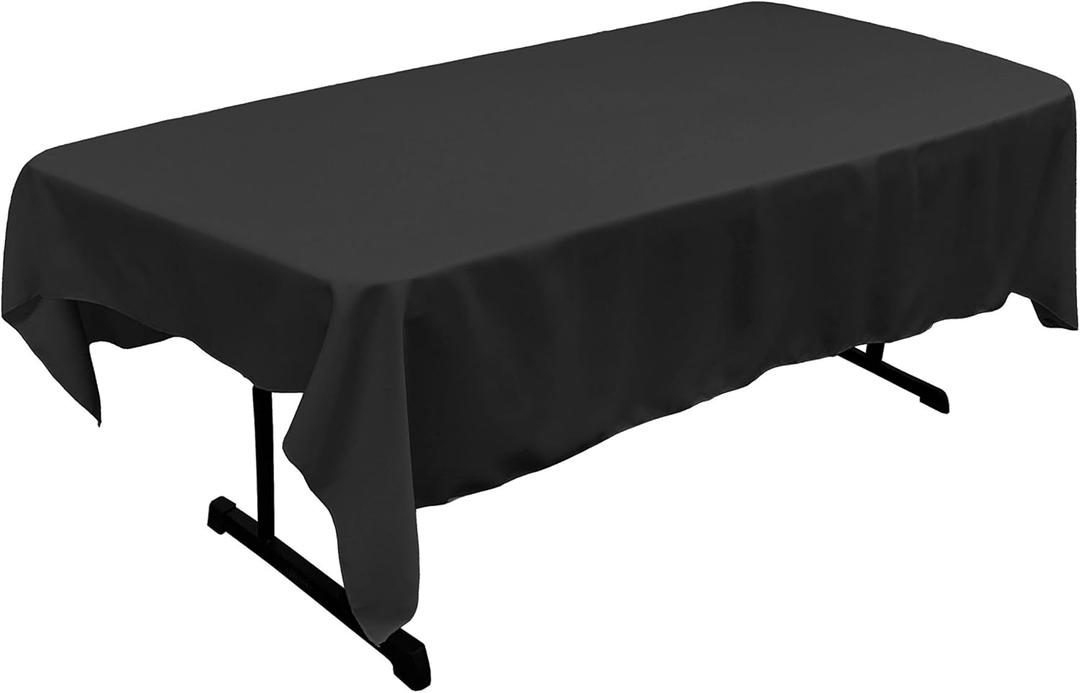 LA Linen Polyester Poplin Washable Rectangular Tablecloth, Stain and Wrinkle Resistant Table Cover 60x84, Fabric Table Cloth for Dinning, Kitchen, Party, Holiday 60 by 84-Inch, Black