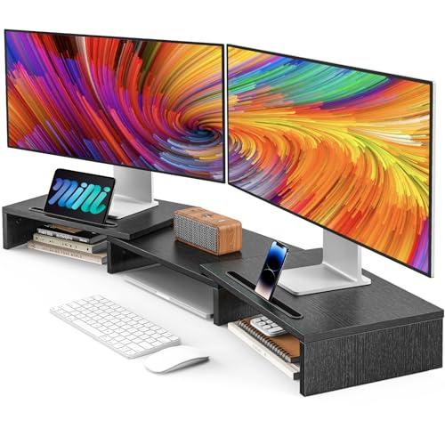 AMERIERGO Dual Monitor Stand Riser for 2 Monitors, Monitor Stand for Desk, Adjustable Computer Monitor Stand with 2 Slot, Multifunctional Desktop Organizer Stand for Laptop, PC, Computer, Printer