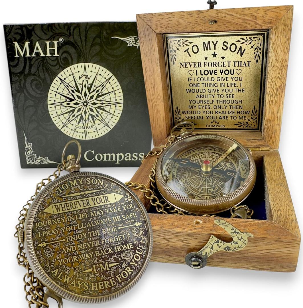 Brass Compass Gift to My Son Never Forget I Love You, Sentimental Keepsake from Mom Dad Grandparents, Inspirational Guidance Compass Gift for Son Graduation Birthday Baptism Confirmation Gift Idea