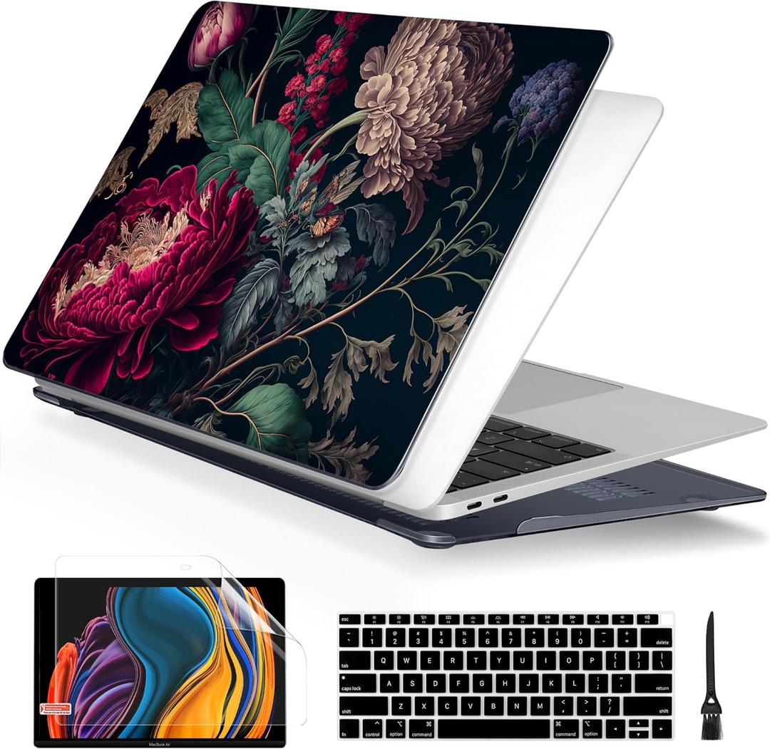 Batianda Design Case for M1 MacBook Air 13 Inch Model A2337 A2179 A1932 2021 2020 2019 Release,3D Stylish Designed Hard Shell with Keyboard Cover & Screen Protector, Vintage Flower