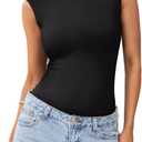 Pinkmstyle Womens Crew Neck Sleeveless Bodysuit Double Lined Stretchy Fitted Basic Thong Body suit Tank Tops, Medium