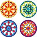 CREATCABIN 4Pcs Mandala Wood Wall Art Flower Wooden Wall Decor 10Inch Round Moroccan Talavera Sacred Geometric Spiritual Laser Cut Hollow Hanging Sign Decor for Spa Yoga Meditation Zen Room Decoration
