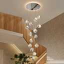 15-Light LED Staircase Chandelier Crystal Ceiling Lights Large Chandeliers for High Ceilings, Entryway Modern Lighting Fixture Villas and Stairs, Adjustable Length 23" W x100 H,75W (Gray)