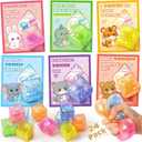 Valentines Day Cards for Kids School, 24 Pcs Ice Cube Shaped Squeeze Balls with Cards, Stress Relief Fidget Toys in 6 Glitter Colors, Ideal for Classroom Exchange Prizes, Valentines Party Favors
