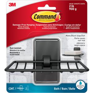 Command Soap Dish for Shower, Damage-Free Hanging, No Tools Soap Holder for Bathroom Organization, 1 Matte Black Dish and 2 Water-Resistant Strips