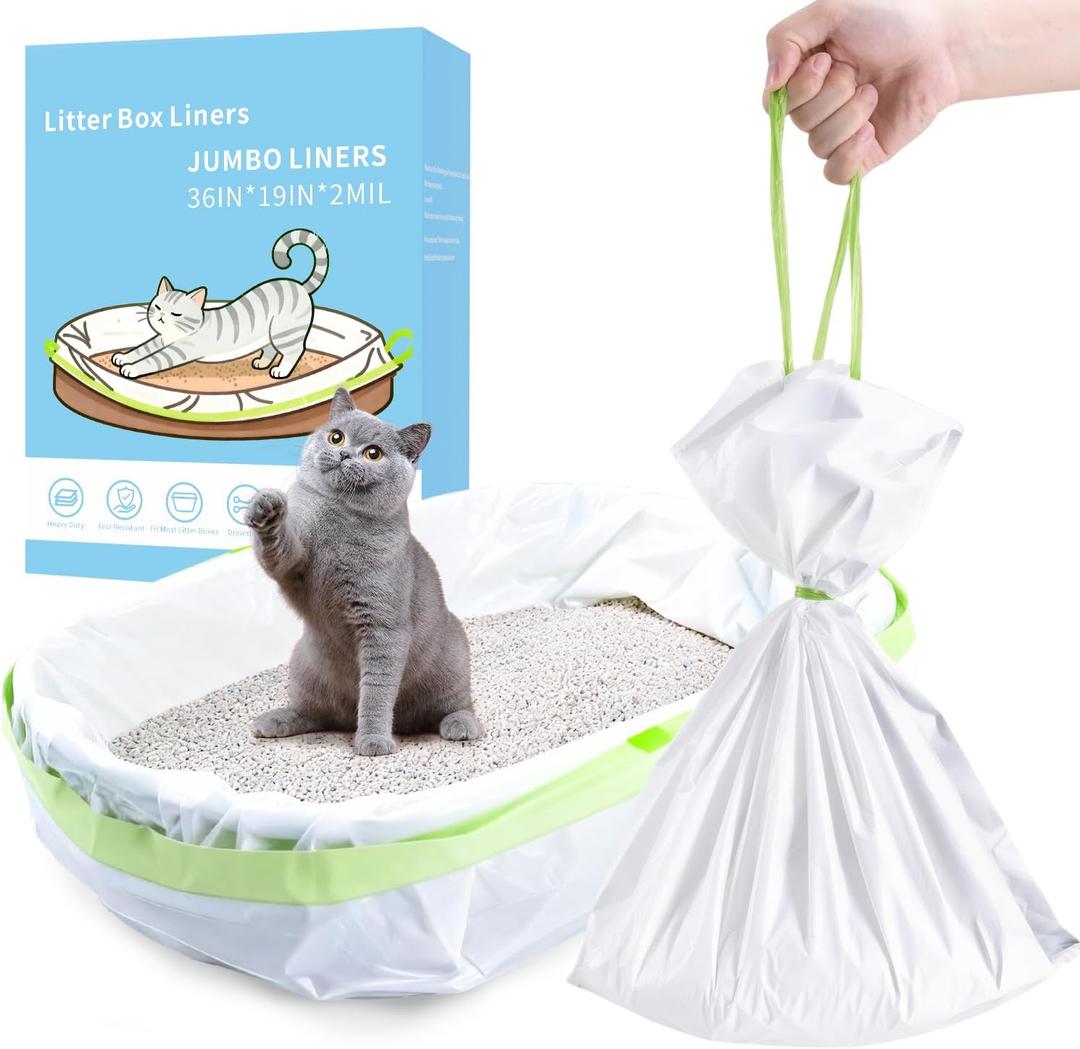 36 Count Jumbo Cat litter Box Liners, 36" x 19" Easy Clean Up Thick Large Kitty Litter Liner XL, Extra Large Heavy Duty Litter Pan Liner Bags with Drawstring for Pet Cat Litter Tray
