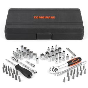 COMOWARE 69pcs Small Socket Set (1/4'' & 3/8''), Metric & Standard Socket Wrench Set, Ratchet Wrenches Set with Extension Bar, 72T Ratchet Wrench, Ratchet Sets for Auto Repairing & Home Use