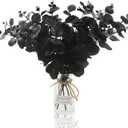 Hananona 6 Pcs Artificial Black Eucalyptus Stems, 14" Eucalyptus Leaves Branches Bouquet for Flower Arrangement DIY, Black Silk Flowers for Home Halloween Farmhouse Decor (Black, 6)