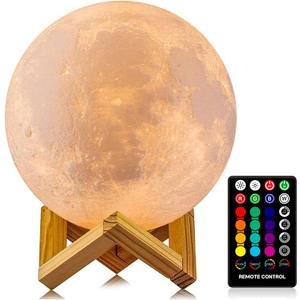 LOGROTATE Moon Lamp, 16 Colors LED Night Light for Kids 3D Printing Moon Light with Stand& Remote/Touch Control & Timing, Moon Light Lamp for Kid Friend Birthday Gifts, Room Decor (Diameter 4.8 INCH)