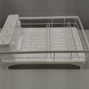 SAYZH Dish Drying Rack - Stainless Steel Dish Rack for Kitchen Counter, Large-Capacity Dish Drainer with Cutlery Holder, Kitchen Organizer for Dishes, Spoons and Forks, White