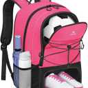 MATEIN Girls Soccer Backpack, Large Basketball Bag with Ball Holder & Shoe Compartment for Tournament & Game Day, Lightweight Youth Sports Bag with Fence Hook Fits 15.6 Inch Laptop, Soccer Team Gifts, Pink