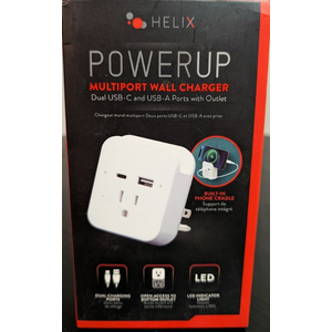Helix PowerUp Multiport Wall Charger Dual USB-C and USB-A Ports with Outlet Helix PowerUp Multiport Wall Charger Dual USB-C and USB-A Ports with Outlet