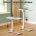 Foldable Mobile Standing Desk, 27 Inch Small Rolling Laptop Cart Height Adjustment, 90 Tiltable Bedside Table, No Assembly Needed Portable Computer Workstation, White