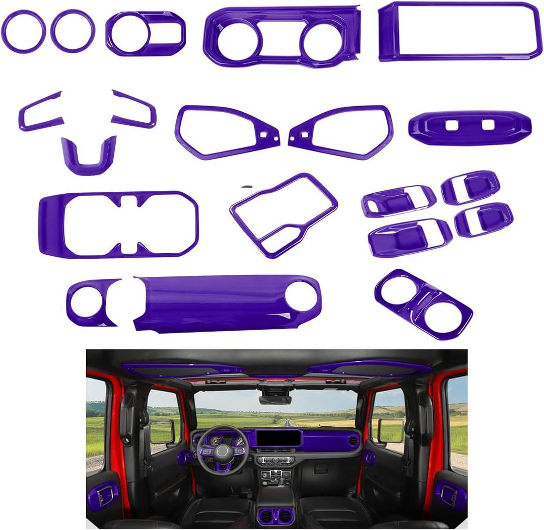 JeCar 20pcs Purple Interior Accessories Trim Kit for 2024 2025 2026+ Jeep Wrangler JL JLU & Gladiator JT - Center Console Gear Shift Cup Holder Panel, Dashboard Decoration Upgrade