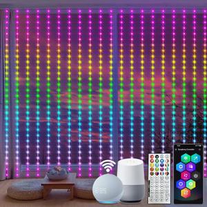ZAIYW WiFi Smart RGB Color Changing Curtain Lights - 600 LED, Compatible with Alexa, App Control, Music Sync, Plug in for Christmas Wedding Outdoor Decor (20Ft x 10Ft)