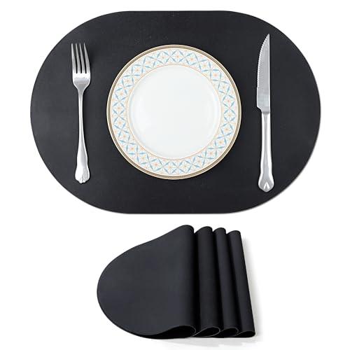 fanquare Large Oval Black Silicone Placemats 4 Pack Thin & Non Slip Table Mats Easy to Clean Heat-Resistant Waterproof Placemat for Kitchen Countertop