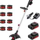 MZK 20V 12'' Cordless String Trimmer, Grass Trimmer&Edger with 8 Replacement Spools, Battery Powered Weed Trimmer with Auto Line Feed for Lawn,Garden(2 * 2AH Battery and Charger Included)