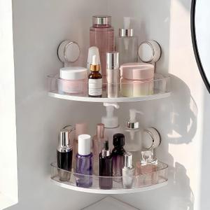 Suction Cup Corner Shower Caddy, Shower Caddy Basket Powerful Suction Bathroom, Waterproof & Rustproof Organizer for Bathroom Storage, No-Drilling Removable- 1 Pack