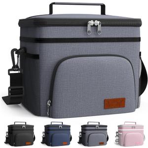 HOTOR Insulated Lunch Box for Men & Women - Leak-Proof Cooler Lunch Bag with 4 Pockets, Adjustable Strap, Ideal for Work, Picnic, Travel - Medium, Light Grey,10.2"6.9"8.5"