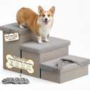 3-Step Wide Dog Stairs 18" H with Removable Cover, Non-Slip Storage Pet Steps for High Bed Couch, Pet Stairs for Small/Medium/Large Old Dogs Puppy Up to 200lbs, Cat Dog Steps for Car, Grey (30"D x 17"W x 17.1"H)