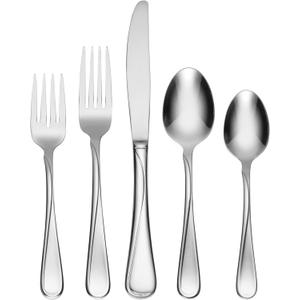 Oneida Silverware Set For 8, Flight 45-Piece Everyday Flatware Set with Serving Utensils, Service For 8, 18/0 Stainless Steel, Dishwasher Safe, Knives Spoons and Forks Set, Dining (Silver, 45 pieces)