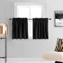 DONREN 36 Inch Length Tier Curtains- 2 Panels Blackout Thermal Insulating Small Valance Curtains for Nursery with Rod Pocket (Black, 30 Inches Wide by 36 Inches Long)