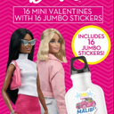 Barbie 16 Mini Valentines Cards with Jumbo Stickers 3 Pack