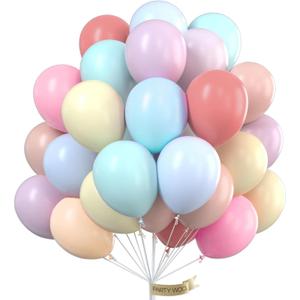 PartyWoo Pastel Balloons 50pcs 12 Inch Pastel Rainbow Latex Balloons for Baby Shower Gender Reveal Engagement Bachelorette Easter Bridal Shower Anniversary Retirement Birthday Party Decorations