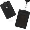 Conisy ID Badge Holder with Retractable Lanyard, Vertical PU Leather ID Badge Card Holder with 2 Card Slots for Women Men (ID Badge Holder Black)