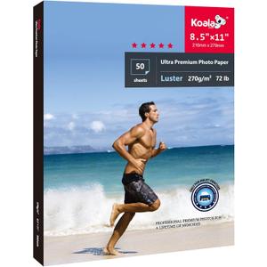 Koala Ultra Premium Photo Paper 8.5 x 11 In Luster Photo Printer Paper for Inkjet Printer Water-Resistant Soft Gloss 72lb 50 Sheets