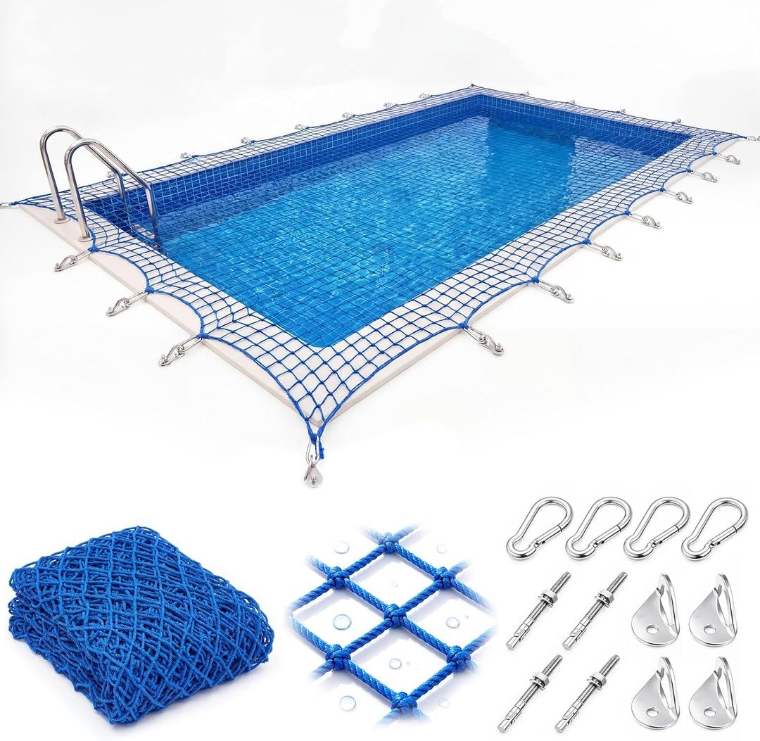 20 x 40 ft Pool Safety Net Cover with Anchors, 10 cm Mesh Premium Pool Safety Cover, Inground Heavy-Duty Protective Netting, Easy to Install, Remove and Store, Safe for Children Pets