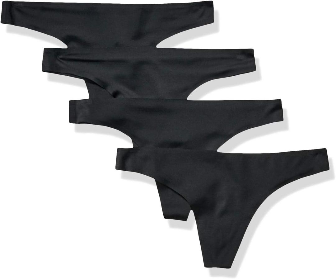 Amazon Essentials Women's Seamless Breathable Underwear for Women Thong, Bonded Stretch, Pack of 4 (Black)