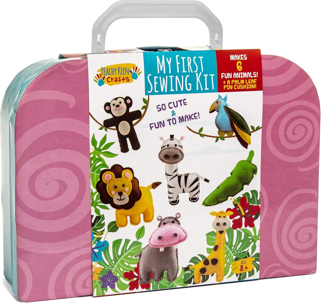2 x Peachy Keen Crafts Kids Sewing Kit, Learn to Sew for Ages 8-12, Beginner Felt Craft Kit, Make 6 Fun Stuffed Animals and A Pin Cushion, Teach Basic Stitches