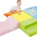 5-Piece Climbing Toys for Toddlers, Toddler Climbing Toys Indoor with Foam Ball Pit (Balls not Included), Soft Foam Climbing Blocks Set Indoor Play Gym for Crawling and Sliding (Orange/Yellow)