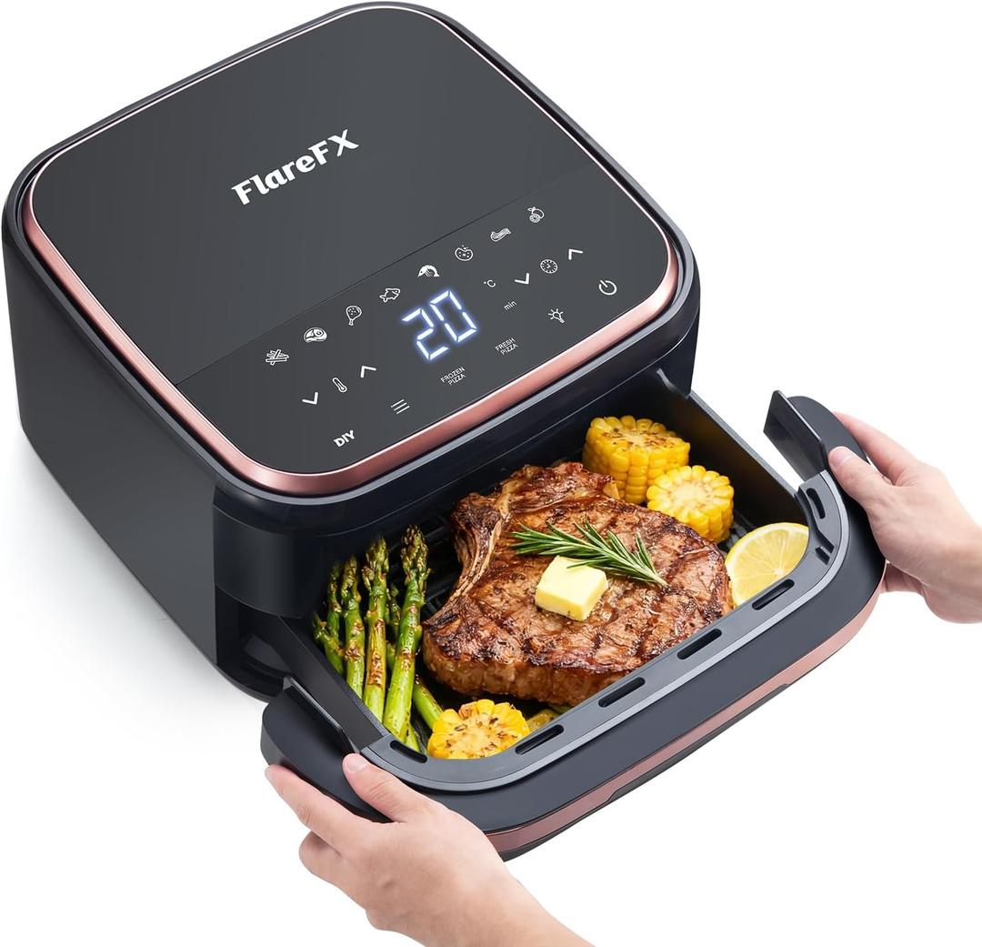 4.5QT Air Fryer Pizza Oven with 11 Presets, Air Fryers with Dual Heating & 360 Airflow | Viewing Window | Touch Display, Nonstick Airfryer for Roast, Bake, Dehydrate, Microwave, Reheat & More