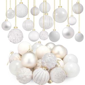 Liliful 24 Pcs White Glass Christmas Ball Ornaments Christmas Tree Decoration Hanging Balls Neutral Vintage Mercury Ornaments for Xmas Festival Home Wedding Holiday Farmhouse Party Decor, 3.15 Inch