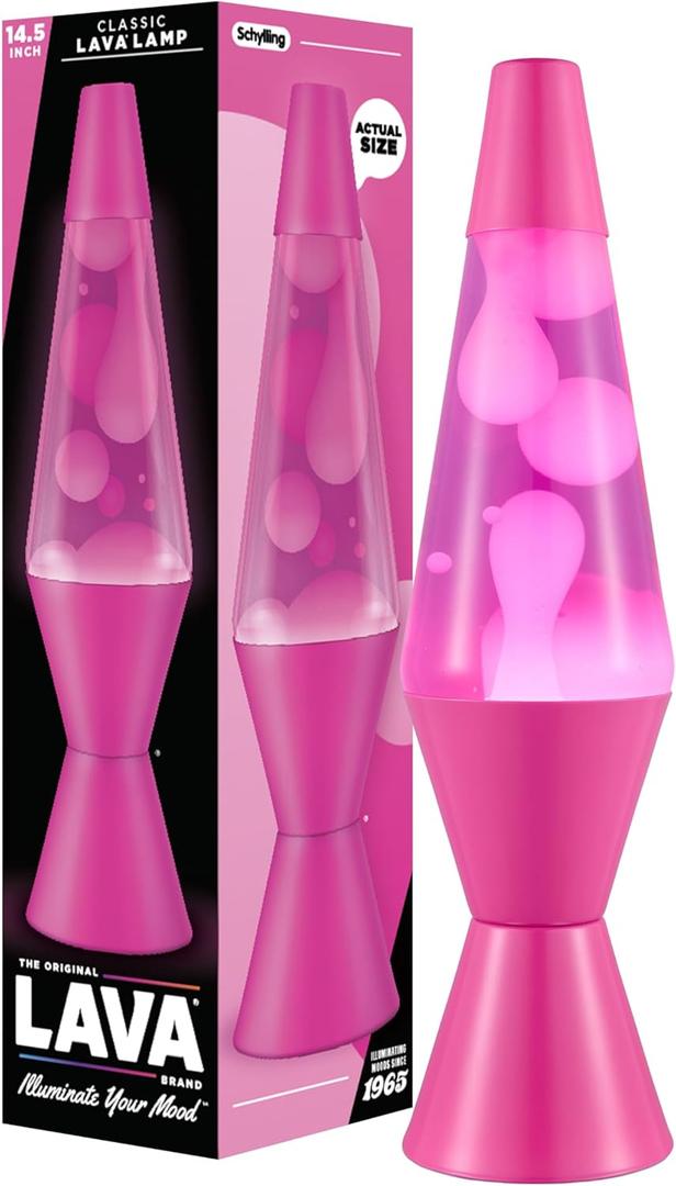 Lava The Original Lamp - New 14.5" Wild Pink Classic Liquid Motion Lamp - White Wax and Pink Liquid - Item #2361