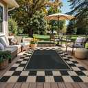 Moynesa Checkered Easy Jute Outdoor Rug 8x10 Area Rugs for Living Room, Black Washable Indoor Outdoor Patio Rug Non Slip, Large Farmhouse Carpet for Bedroom Dining Room Backyard