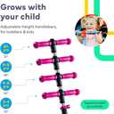 Lascoota 2-in-1 Kids Scooter with Seat - Adjustable Handlebar & 4 Heights Mini Scooter for Kids - LED Light-Up Wheels & Lean-to-Steer - Pink, 21.7 in L x 4.7 in W x 34 in H