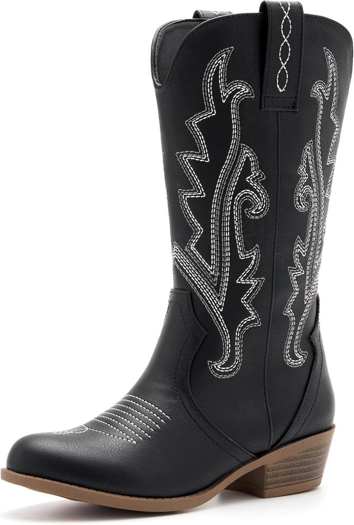 vodvob Girls Kids Western Boots Embroidered Cowgirl Cowboy Boots Girls Mid Calf Riding Shoes Little Kid/Big Kid, US 3