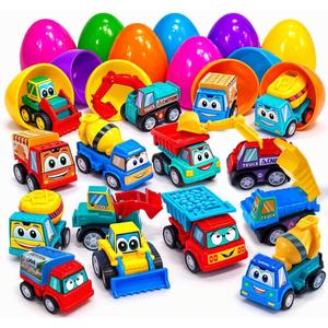 stargo 8 Pack Colorful Prefilled Easter Eggs Bulk with Toys - Mini Car Set Construction Engineering Vehicles Pull-Back Cars. Plastic Easter Eggs Filled, Basket Fillers, Party Favors, Boys Goodie Bags