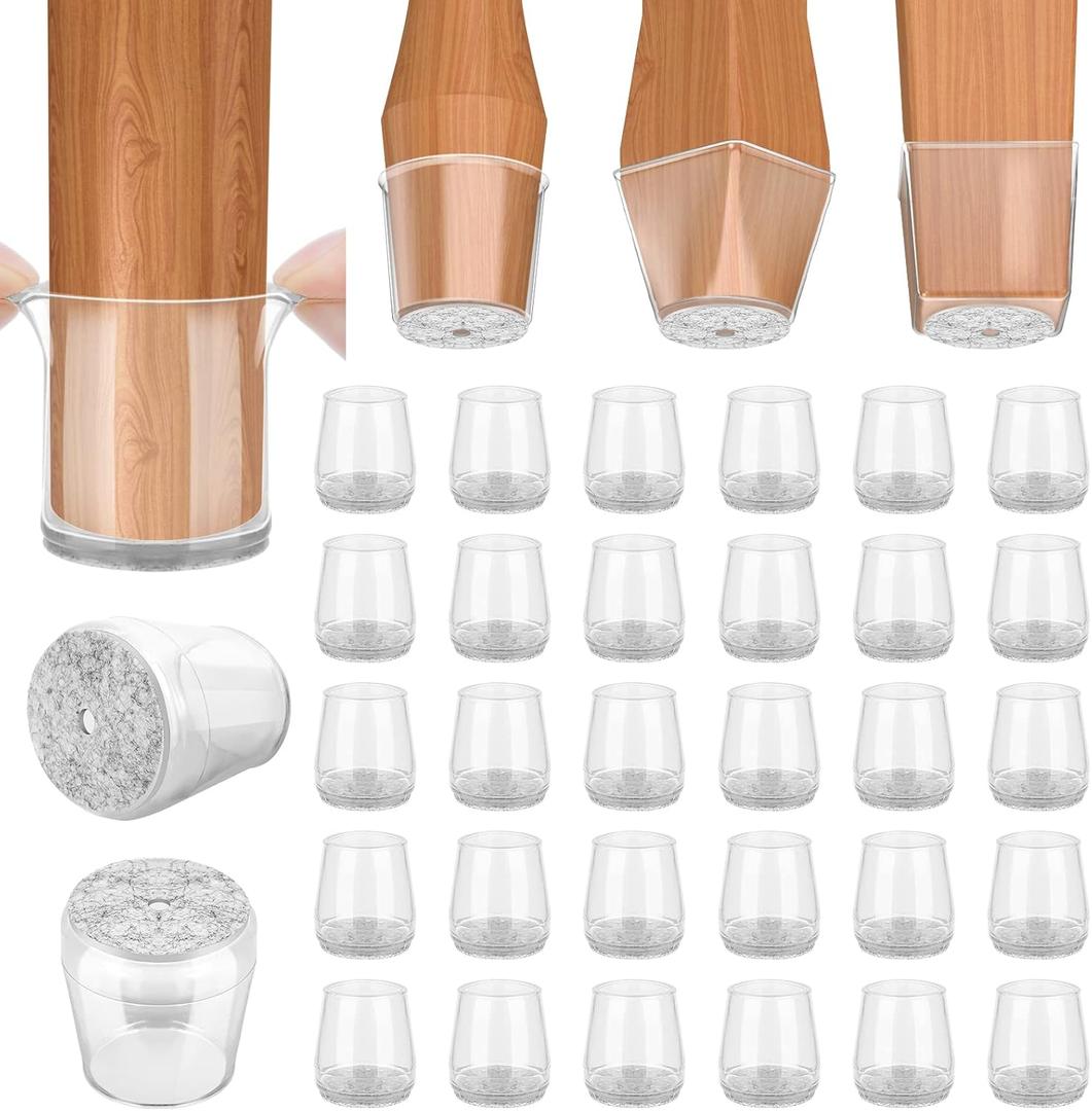 BALEINE Silicone Chair Leg Floor Protectors, Stool Leg Protectors Cap, Chair Leg Caps for Hardwood Floors (Clear-32pcs, Round S)