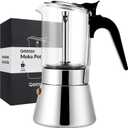 Geesta Premium Crystal GlassTop Stovetop Espresso Moka Pot 4 Cups Stainless Steel Coffee Maker 160ml/5.6oz/4 cup (espresso cup=40ml)