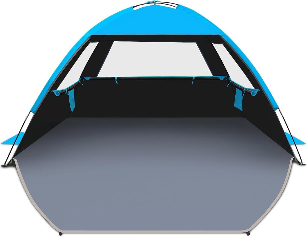 Gorich Beach Tent Sun Shelter for 3/4-5/6-7/8-10 Person with UPF 50 UV Protection, Lightweight & Easy Setup Beach Shade Canopy, Portable Beach Shade Tent Beach Cabana (Dark Shelter-skyblue)