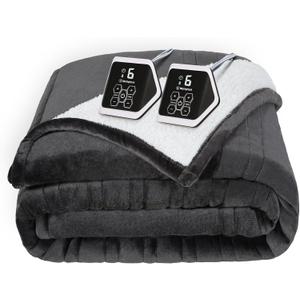 Westinghouse Heated Blanket King Size, Soft Flannel to Sherpa Electric Blanket with 10 Heating Levels, 1-12 Hours Auto Shut Off, Fast Heating, Machine Washable, 100x90 Inch, Charcoal