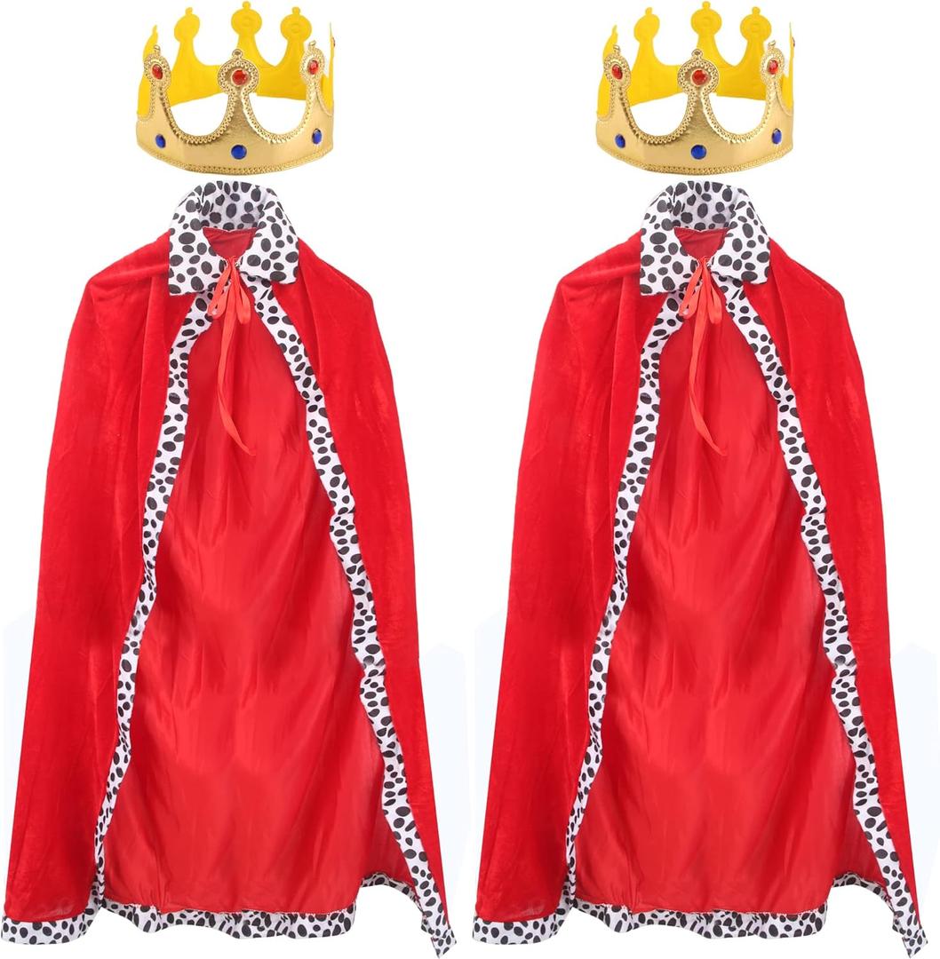 2 Pack Adult Kings Costume King Cape Queen Robe for Adults Halloween King Prince Cosplay Birthday Party Dress Up