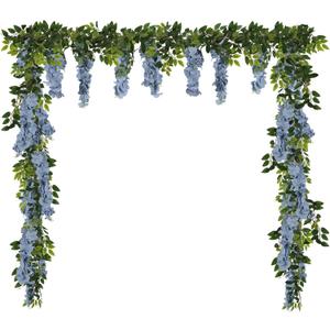 Wisteria Artificial Flowers Garland 2PCS 5.91FT/Peice Fake Wisteria Vines Dusty Blue Faux Wisteria Rattan Silk Hanging Flowers for Wedding Arch Decorations Garden Floral Decor (Dusty Blue)