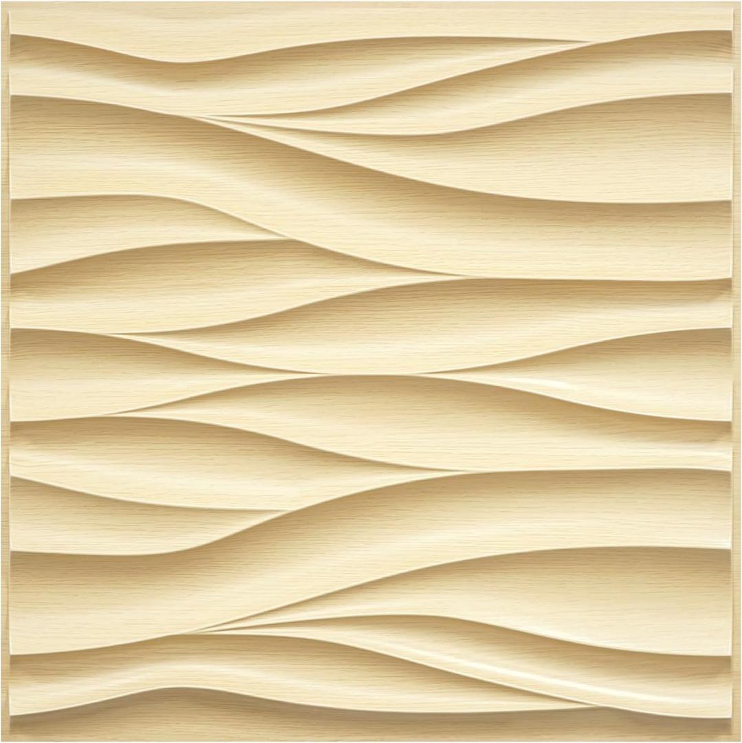 STICKGOO Wave Wall Panels for Interior Wall Decor, Light Oak 3D Wall Panels Accent Wall, Paintable 3D Wall Decor Covering Panels for Living Room Bedroom, Pack of 12 Tiles