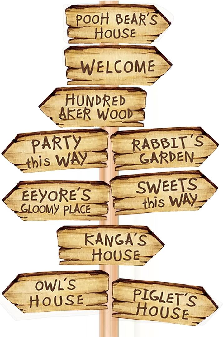 20PCS Winnie Arrow Signs Double-Side Directional Sign For Classic Pooh Baby Shower Decorations Winnie Birthday Decor Party Lawn Sign