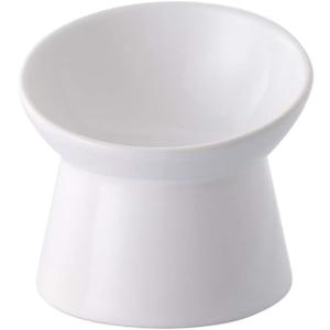 White Small Ceramic Raised Cat Bowls, Tilted Elevated Food or Water Bowls, Stress Free, Backflow Prevention, Dishwasher and Microwave Safe, Lead & Cadmium Free